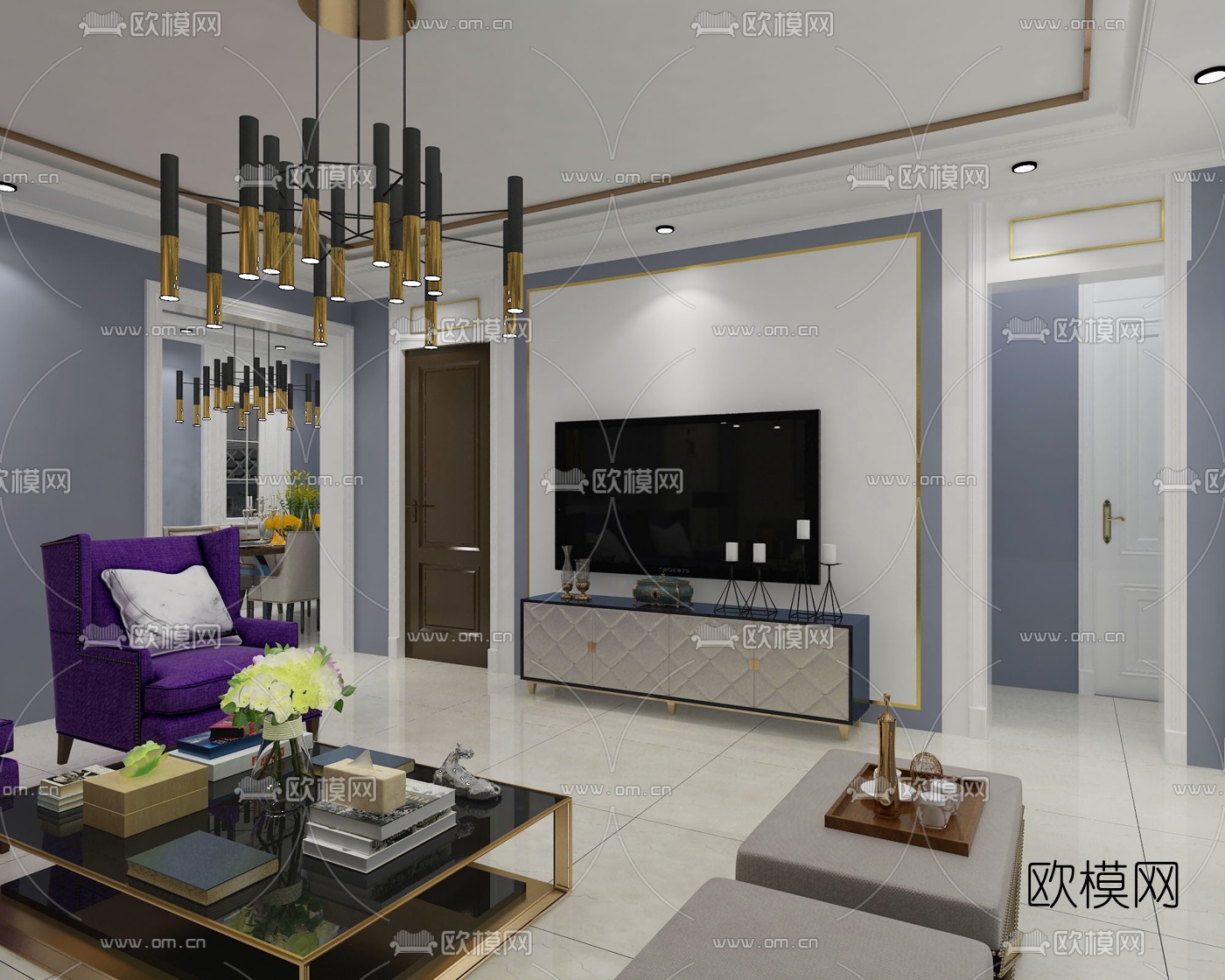 简欧客厅餐厅免费3d模型