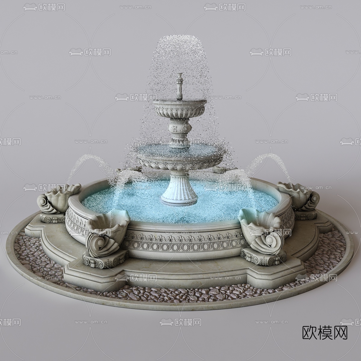 欧式喷泉水景3d模型下载（渲染图1）