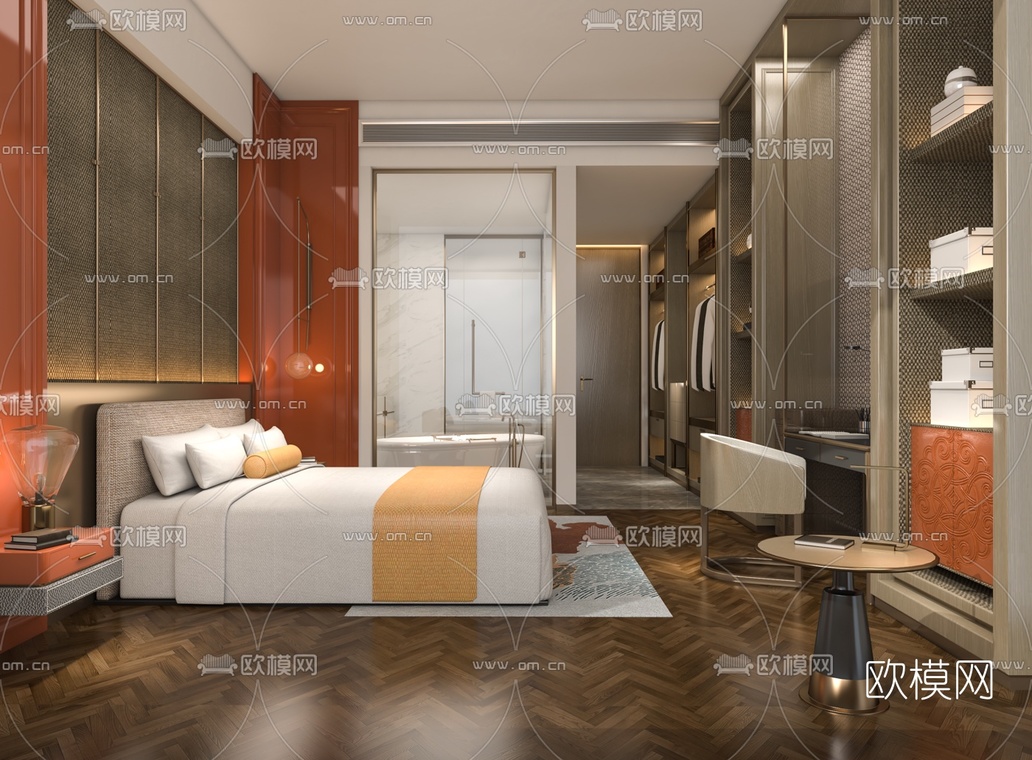 现代轻奢酒店客房3d模型下载_ID10003898_3dmax免费模型-欧模网