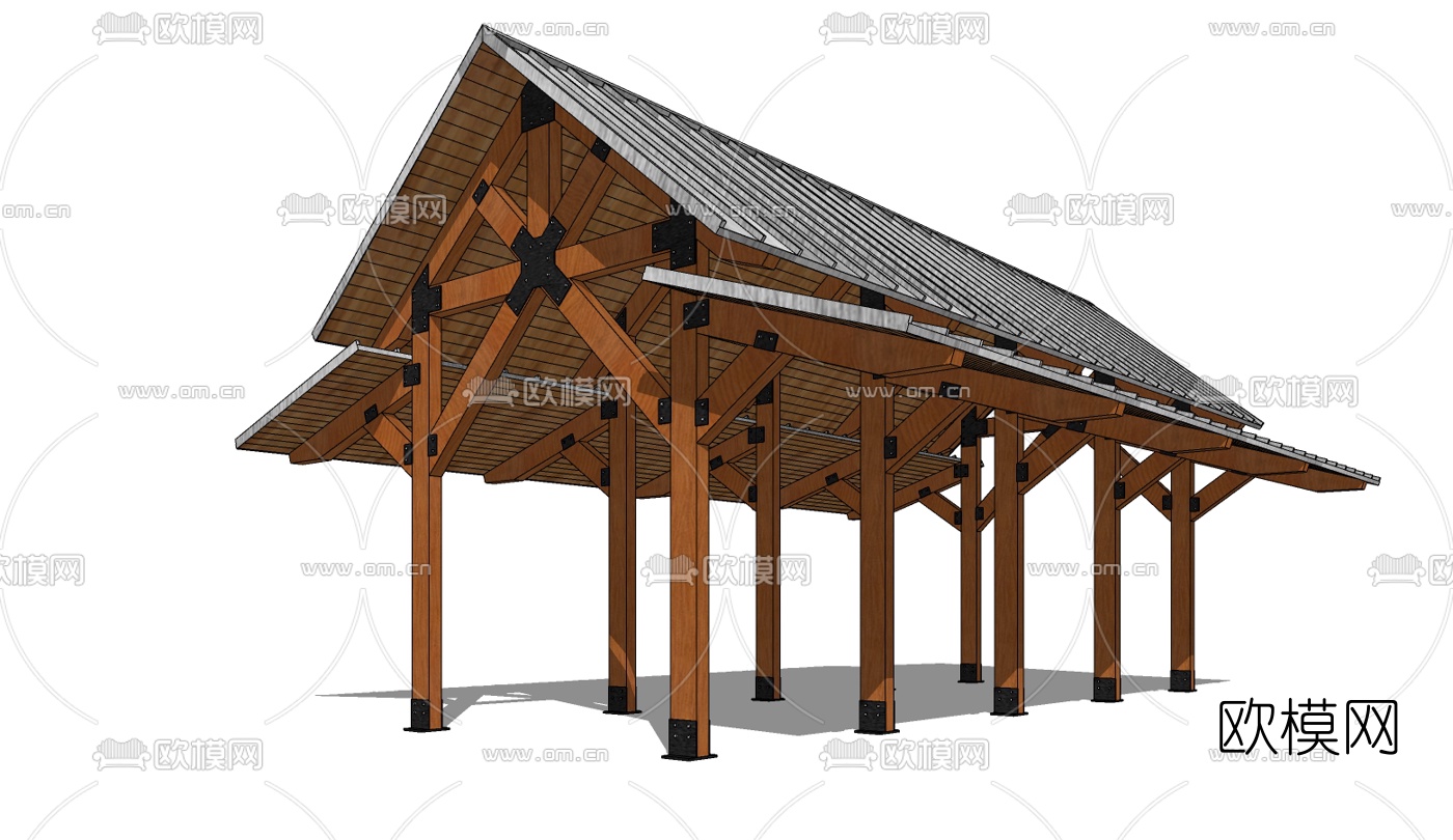 中式廊道免费su模型下载（渲染图1）