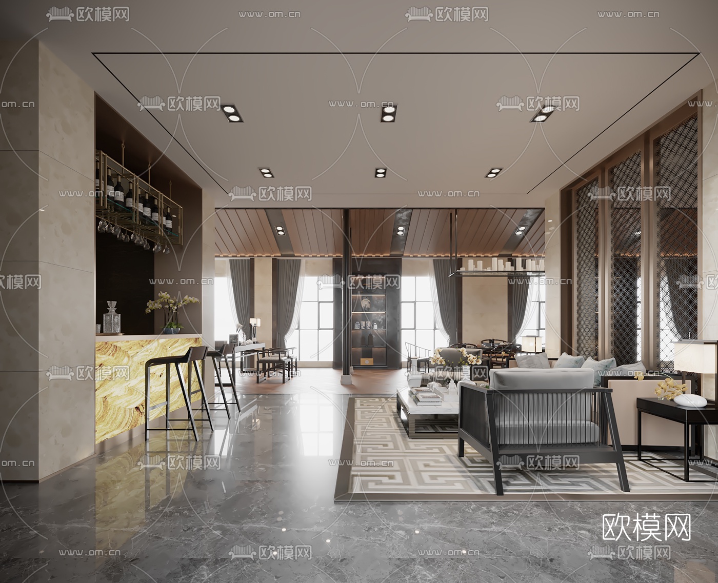 新中式会所茶室3d模型