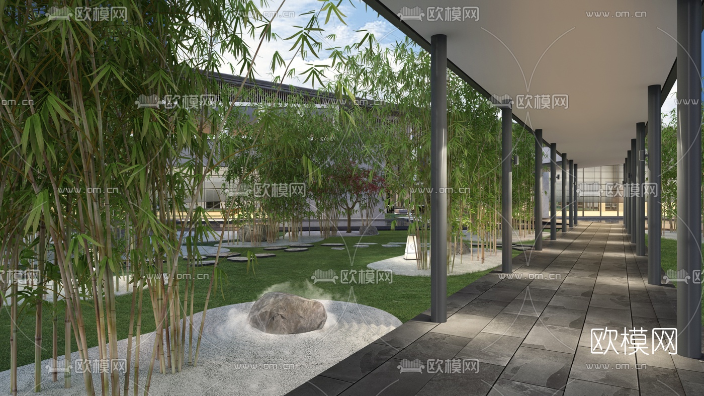 新中式酒店园林景观3d模型