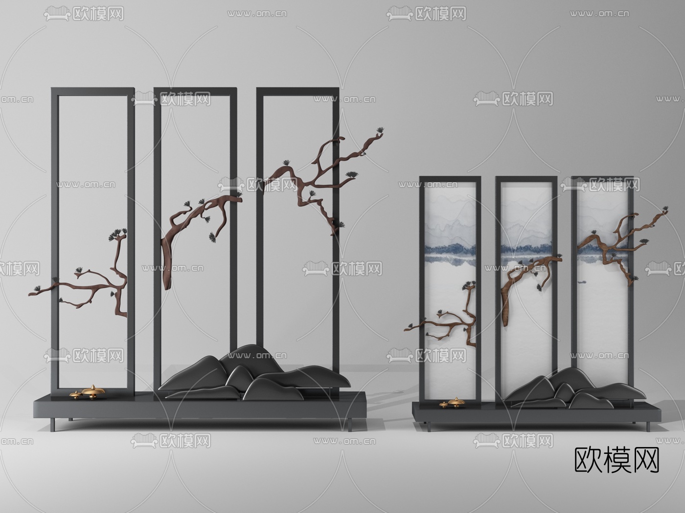 新中式金属屏风摆件3d模型