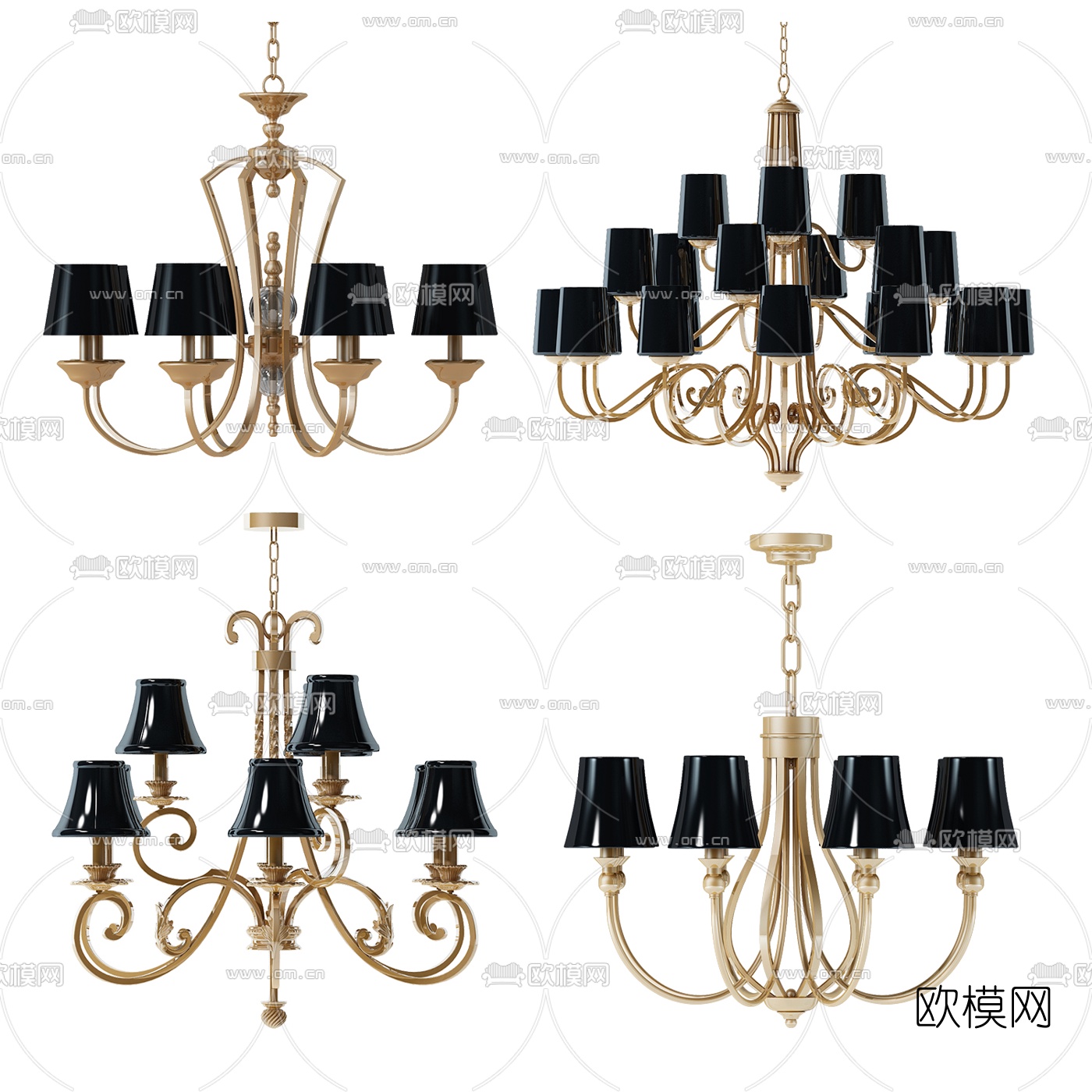 欧式轻奢金属吊灯3d模型下载