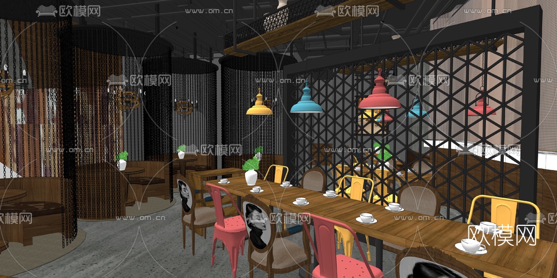 工业风主题餐厅su模型