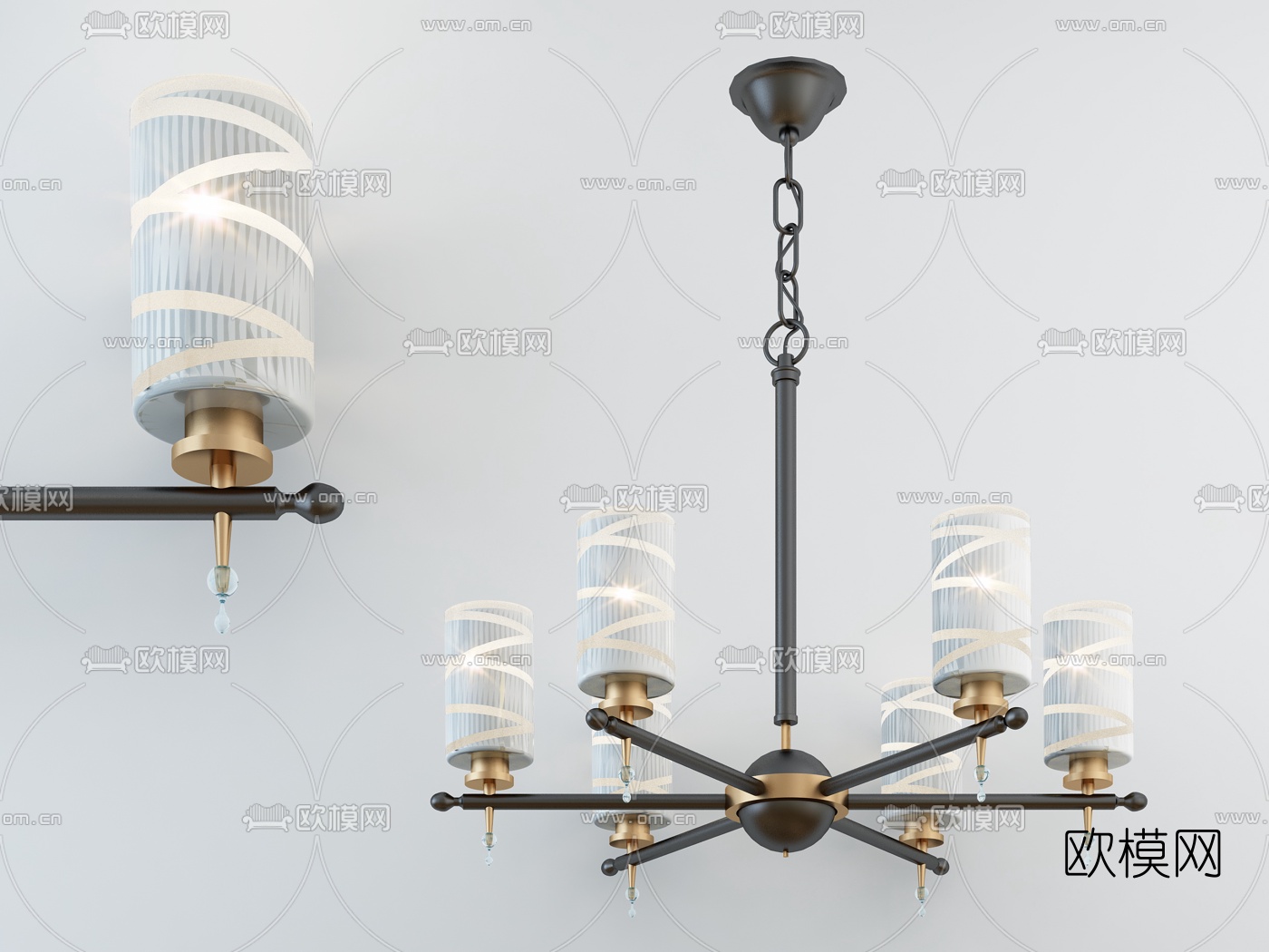 现代金属多头吊灯3d模型