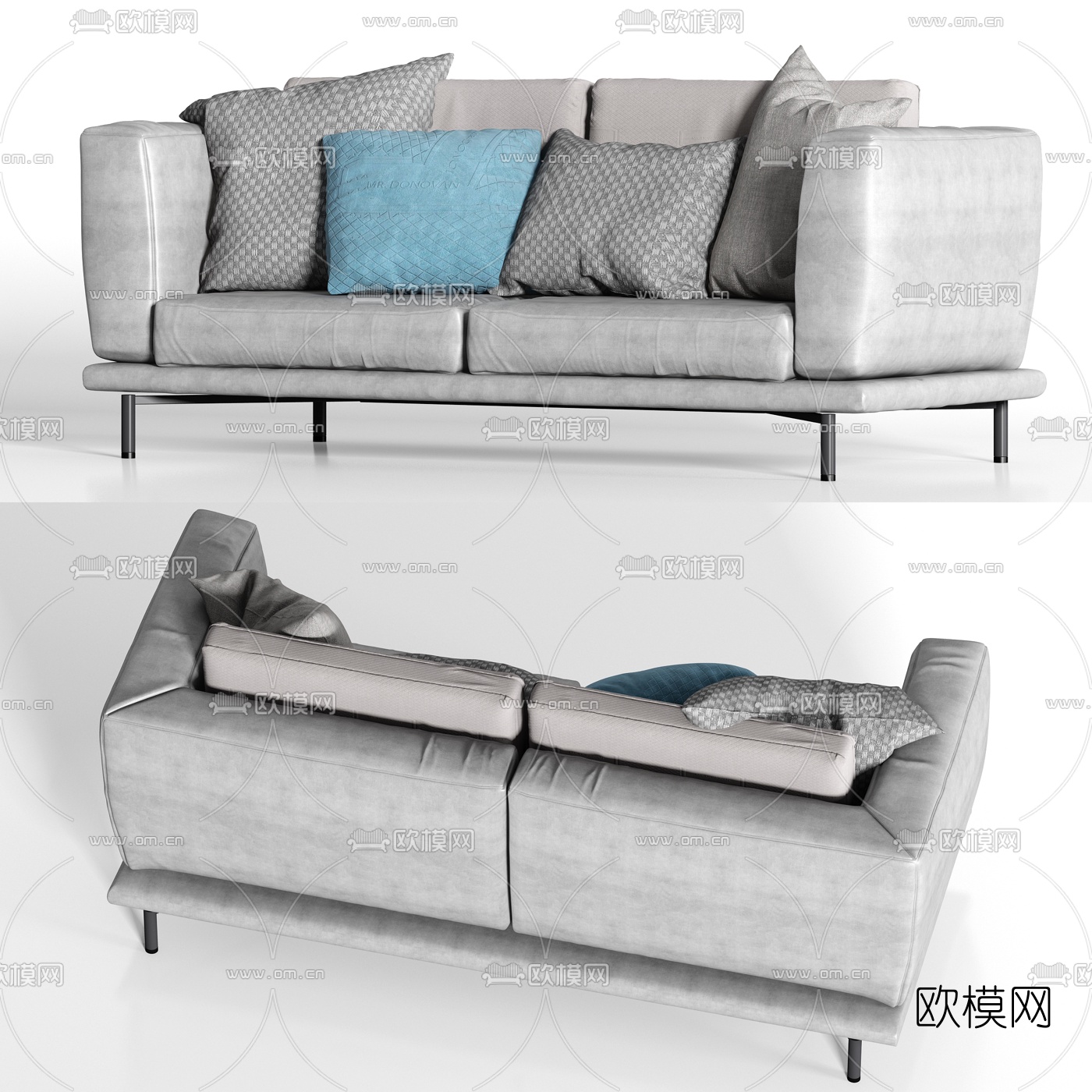 现代灰色皮革双人沙发3d模型-免费3dmax模型库-欧模网