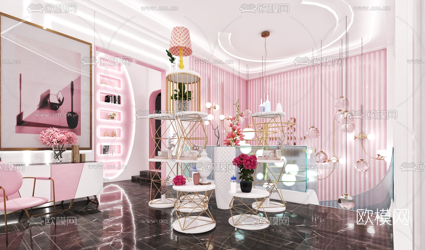 现代美容店前台3d模型下载