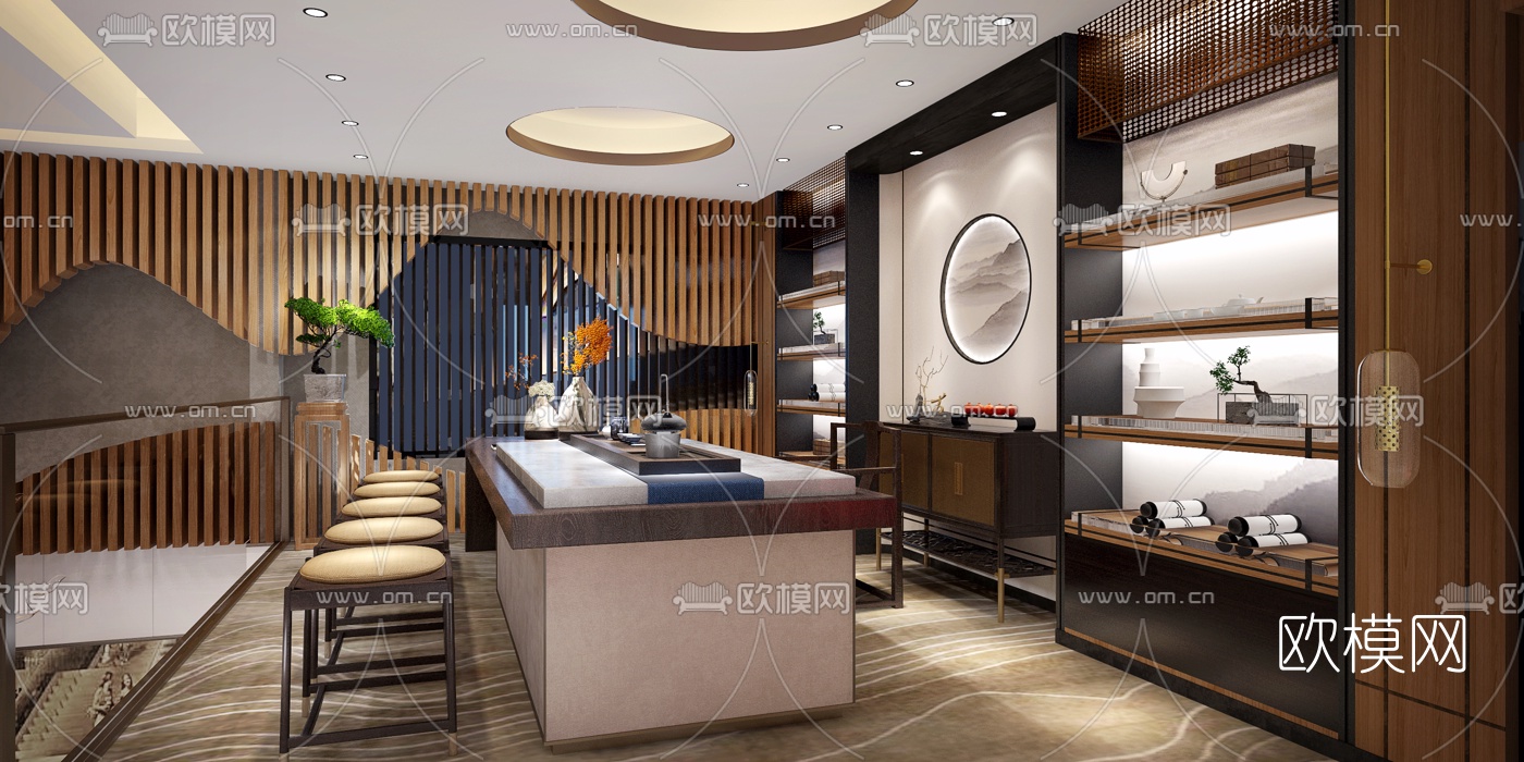 新中式茶楼3d模型下载（渲染图4）