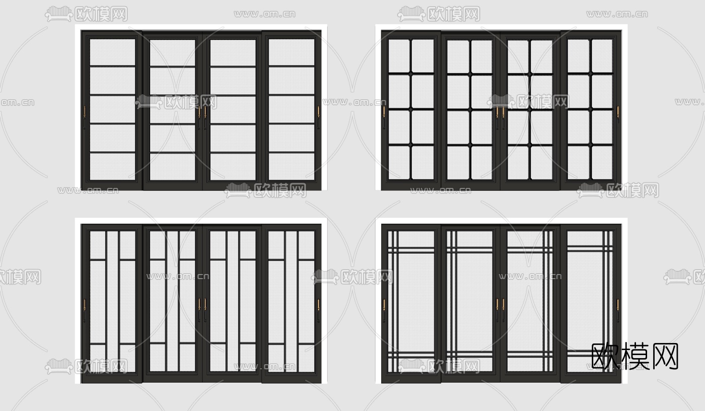 现代玻璃门推拉门su模型