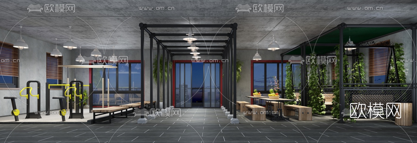 工业风办公室休闲区3D模型