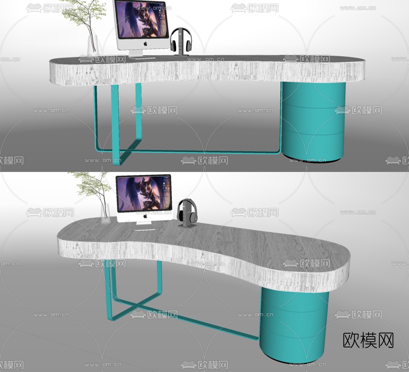 现代创意办公桌班台su模型下载（渲染图2）