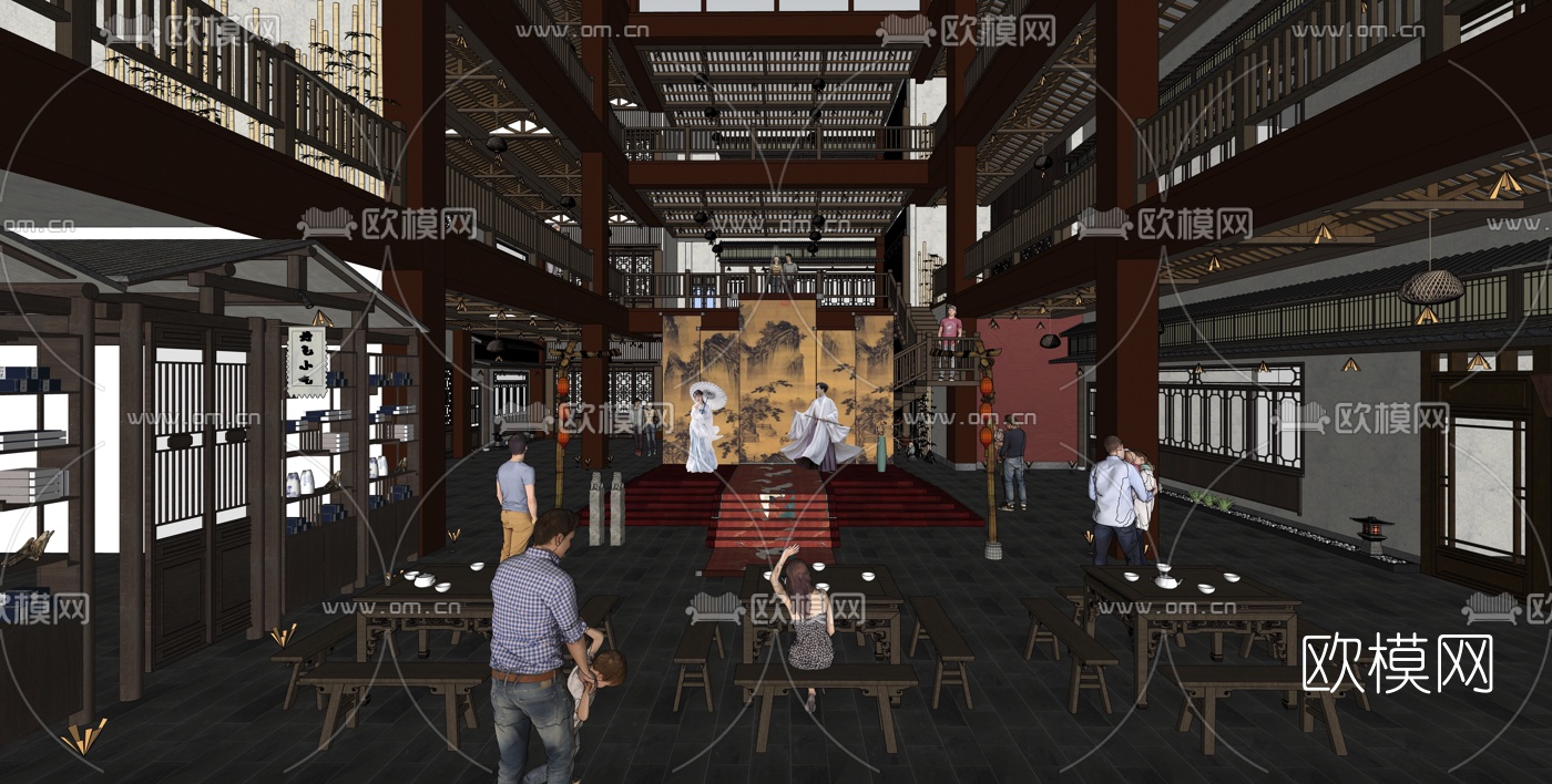 中式戏院su模型下载（渲染图4）