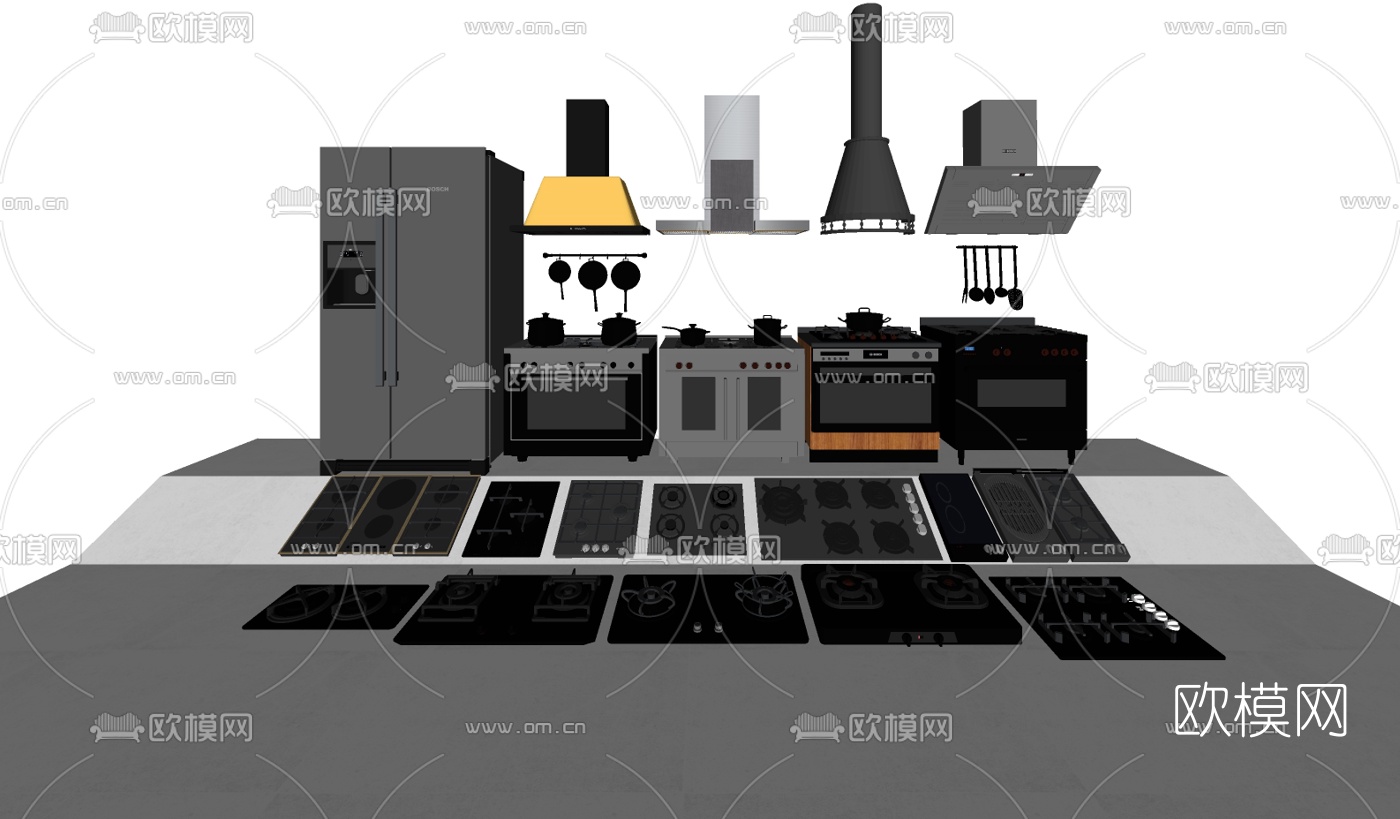现代集成灶抽油烟机组合su模型下载（渲染图2）