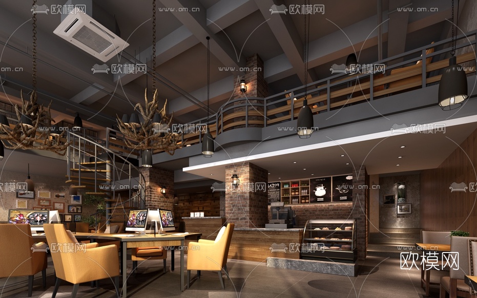 工业风网咖3D模型下载