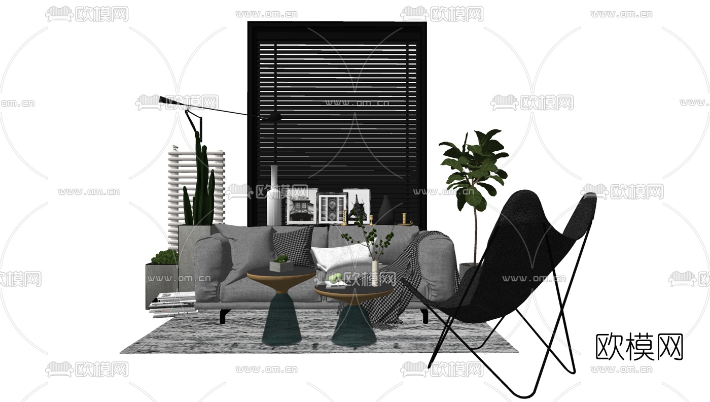 现代布艺沙发组合su模型下载