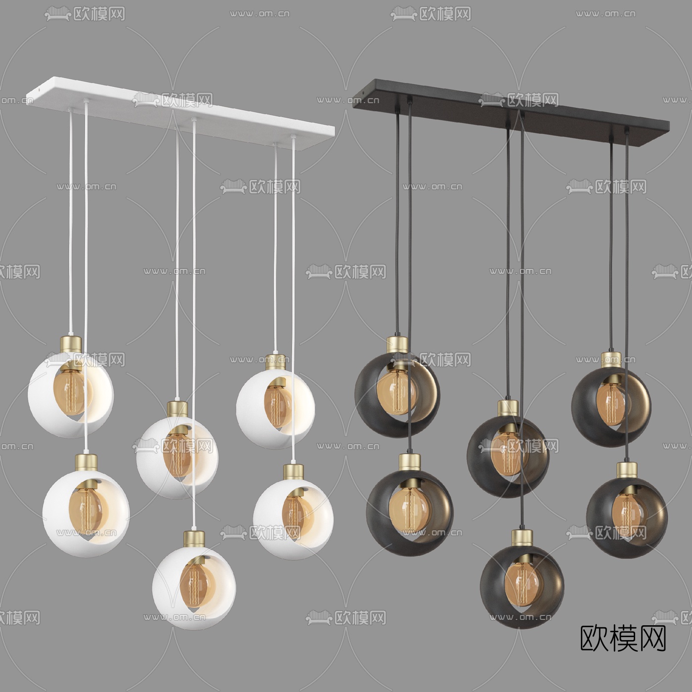 北欧金属多头吊灯3d模型下载