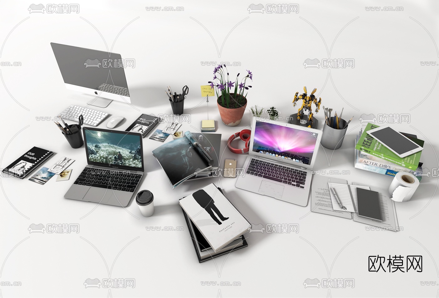 现代笔记本电脑办公用品su模型下载（渲染图1）