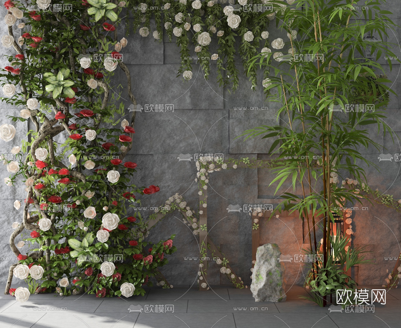 现代藤蔓花卉竹子园艺小品3d模型下载