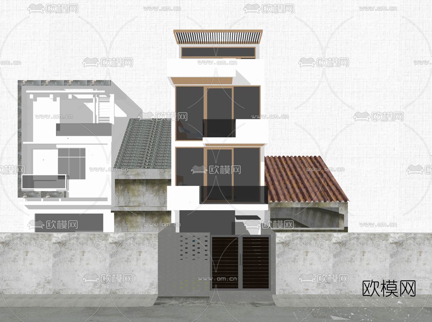 现代独栋别墅外观su模型下载（渲染图2）