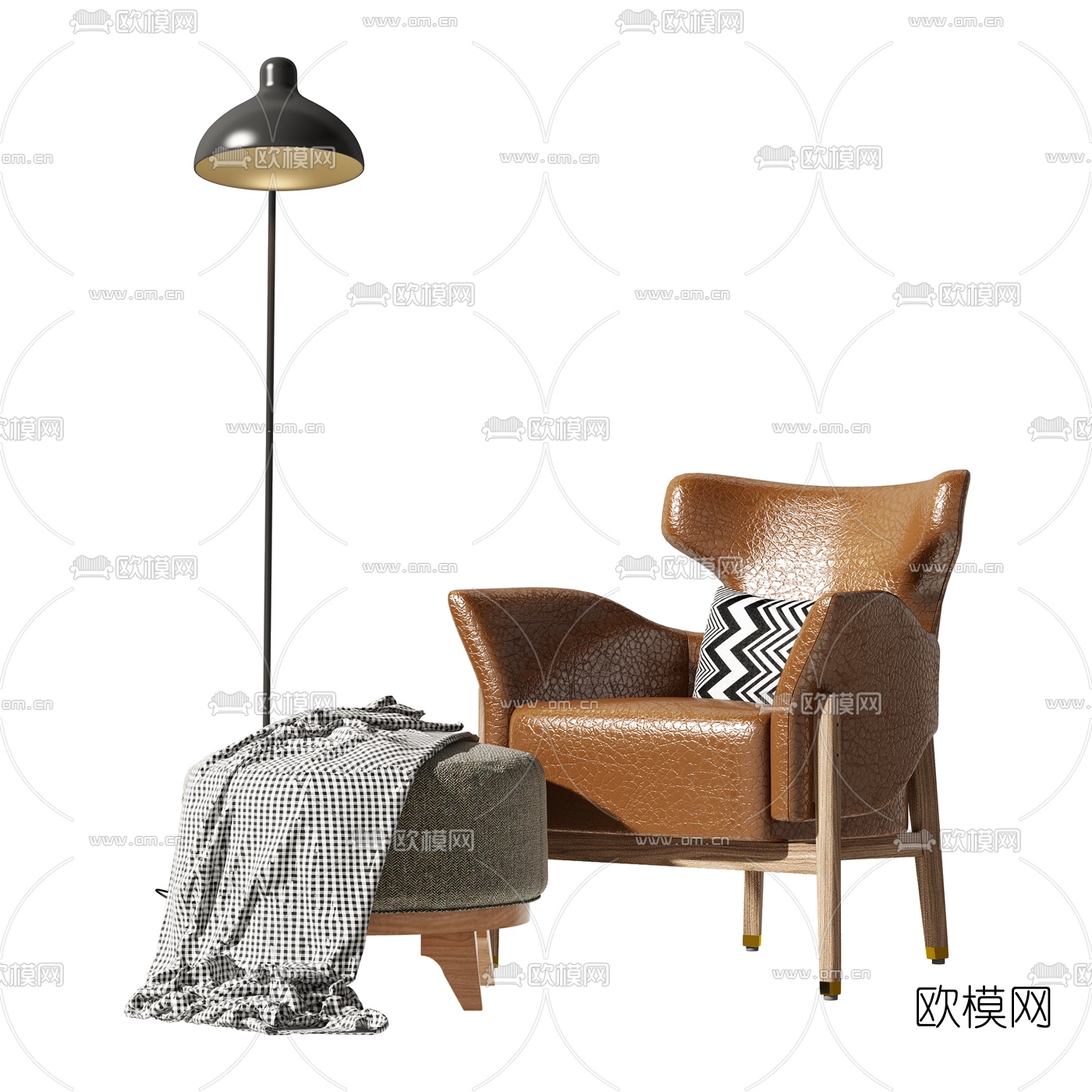 北欧皮革单人沙发3d模型下载