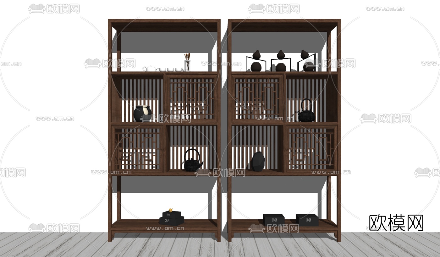 中式实木博古架su模型下载