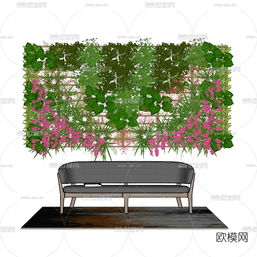 现代绿植背景墙su模型下载（渲染图2）