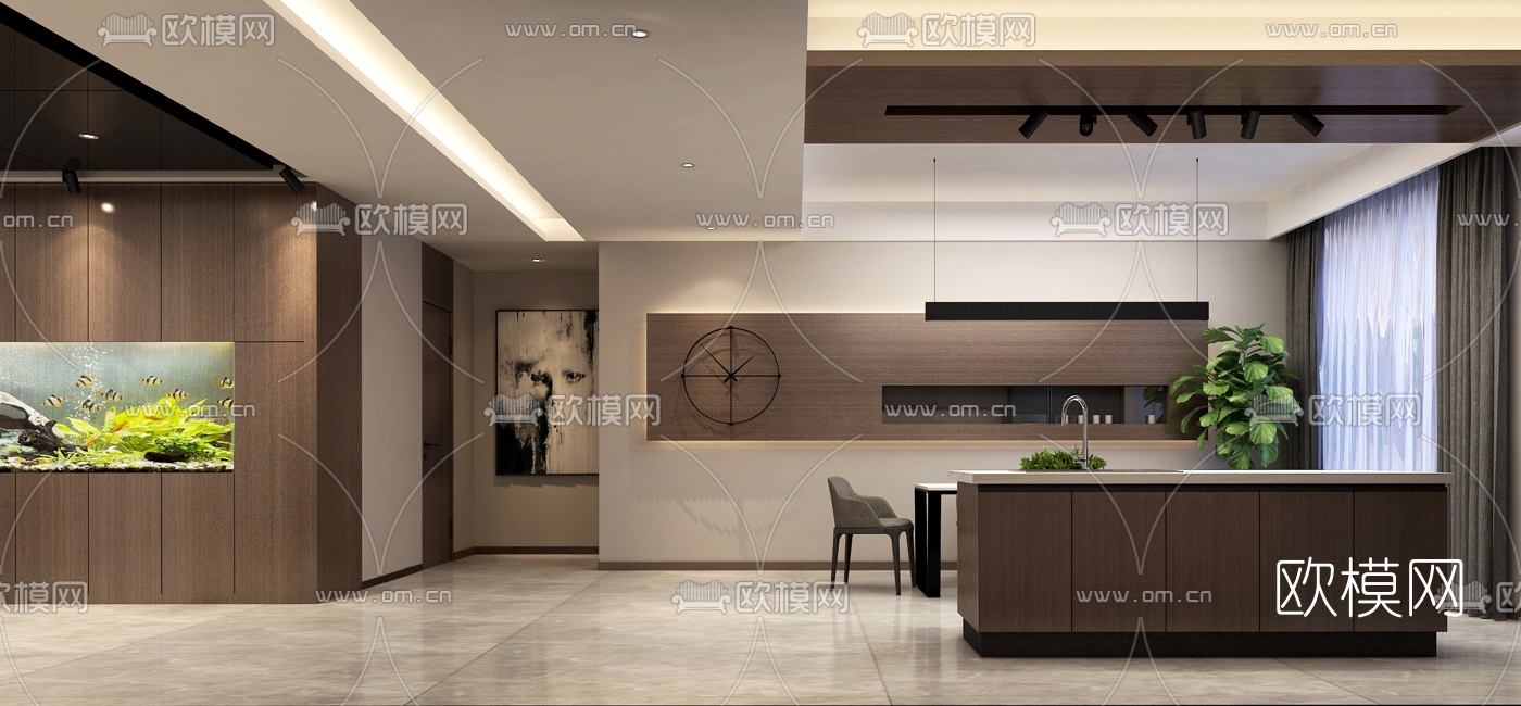 后现代客厅餐厅3d模型下载（渲染图3）