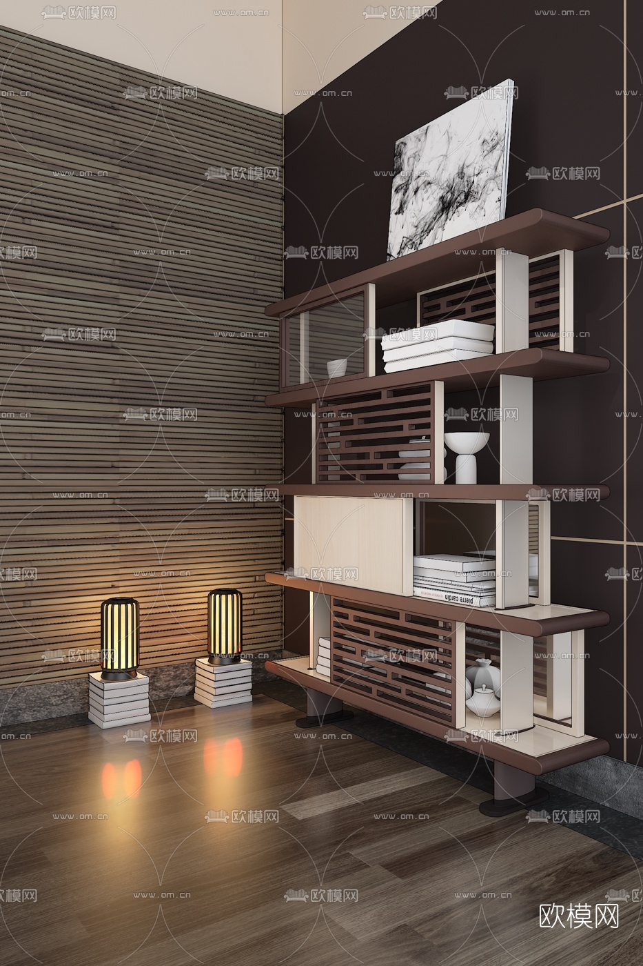 卢志荣设计 新中式实木装饰柜3d模型下载（渲染图3）