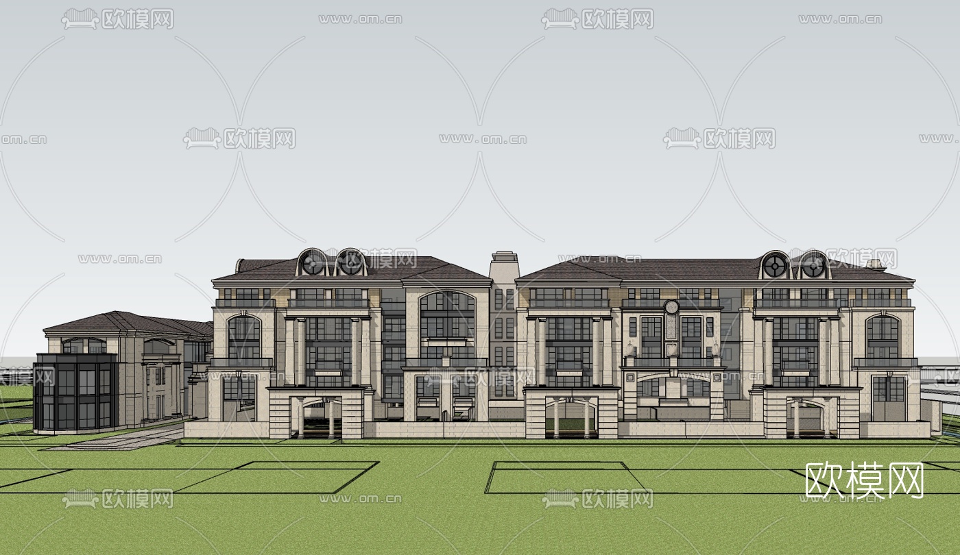 欧式连排别墅免费su模型下载（渲染图1）