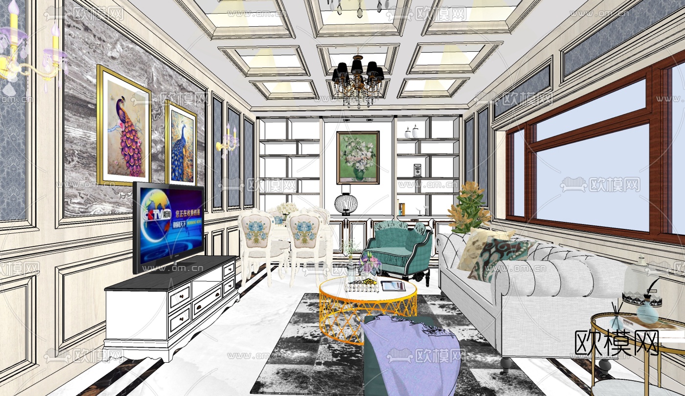 美式轻奢客餐厅免费su模型下载