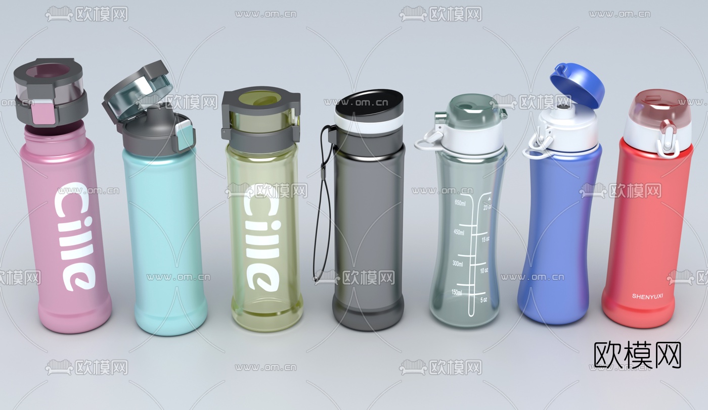 现代保温杯组合3d模型下载（渲染图1）