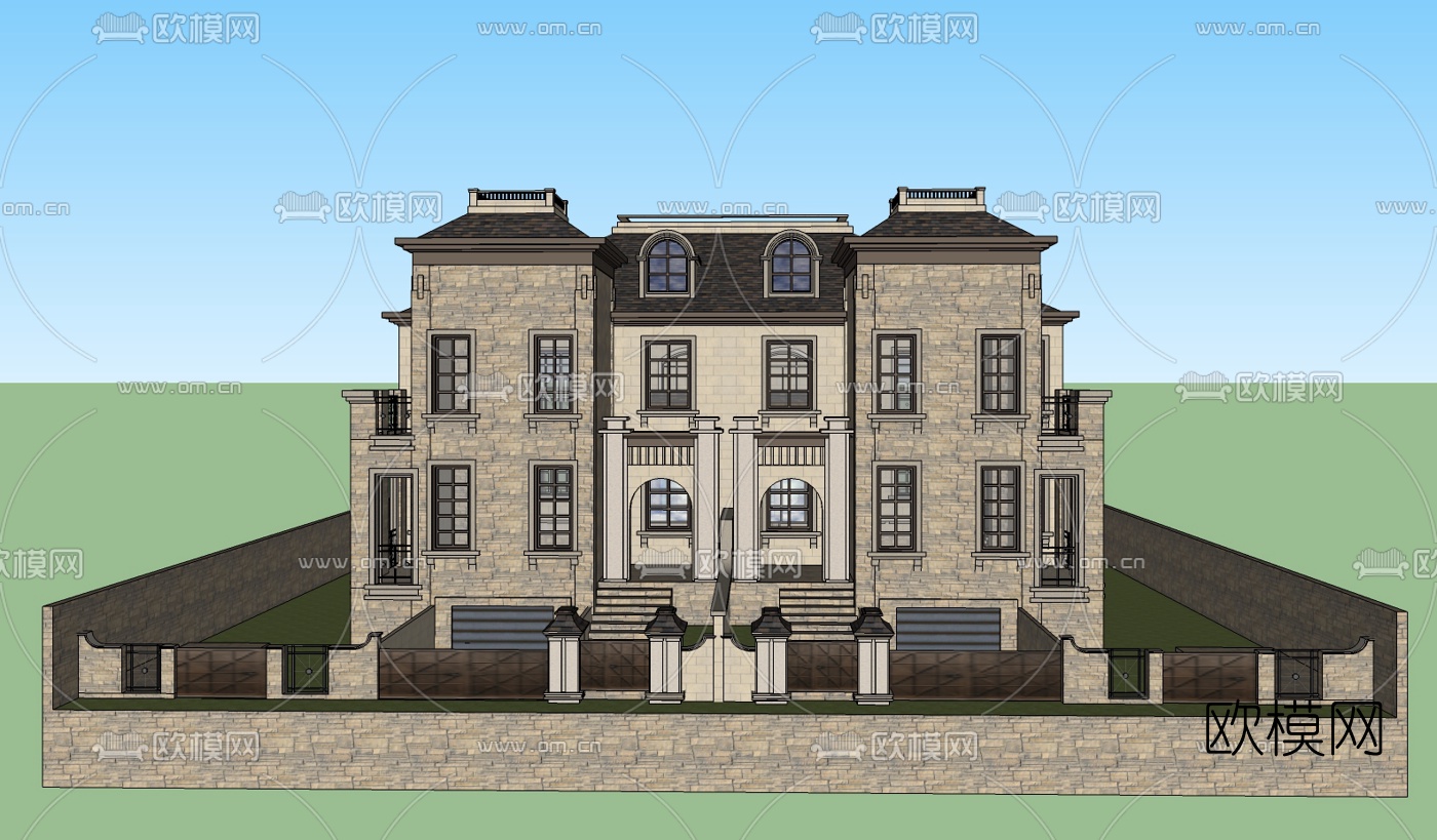 欧式独栋别墅su模型下载（渲染图2）