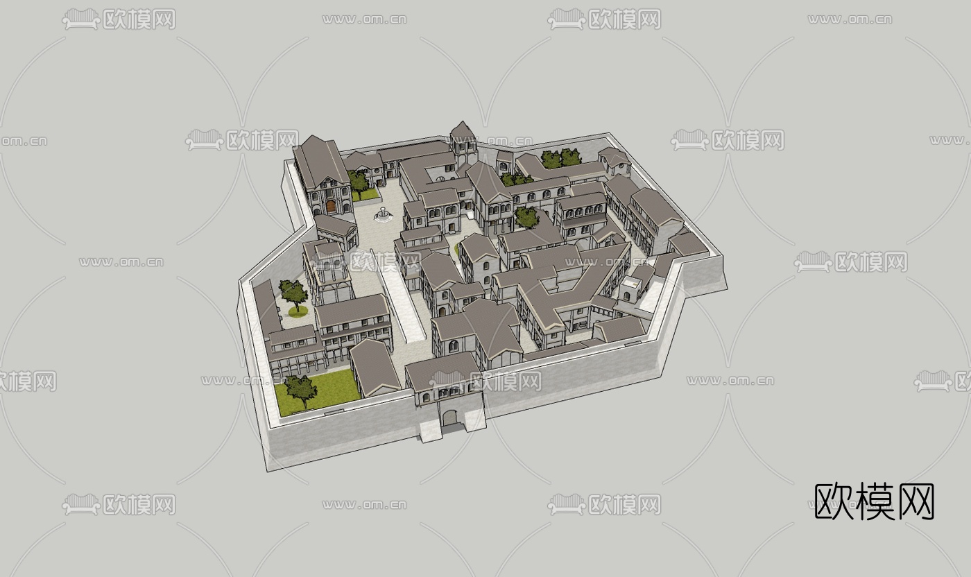 欧式古典小镇规划免费su模型下载（渲染图7）