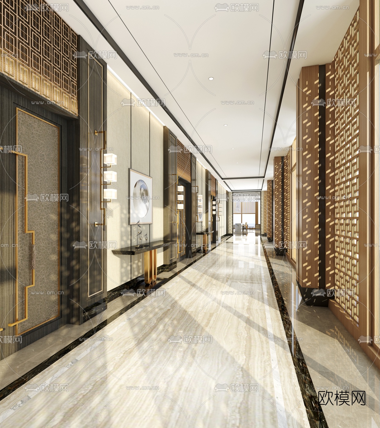 新中式走廊过道3d模型下载