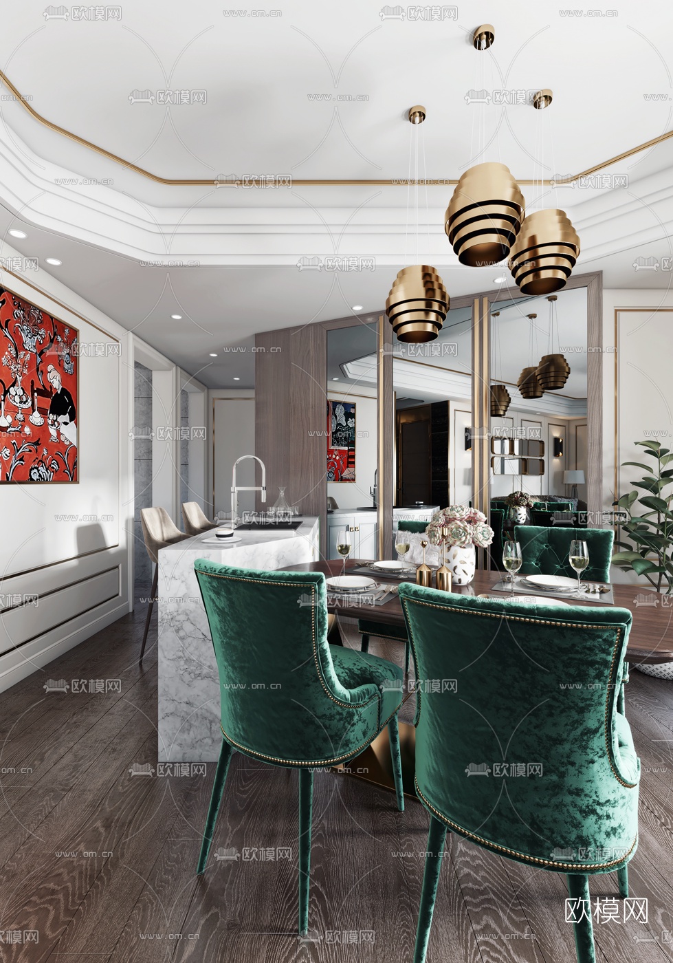 后现代奢华客餐厅3d模型下载（渲染图5）