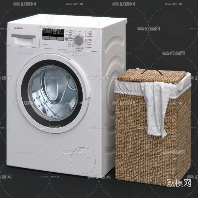 现代洗衣机藤编收纳筐组合3D模型