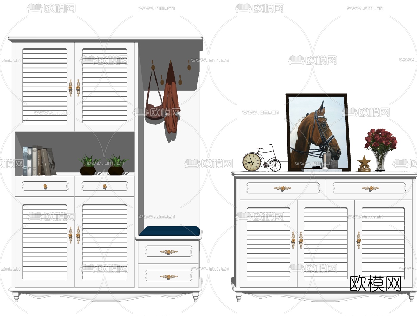 欧式实木简约鞋柜su模型下载