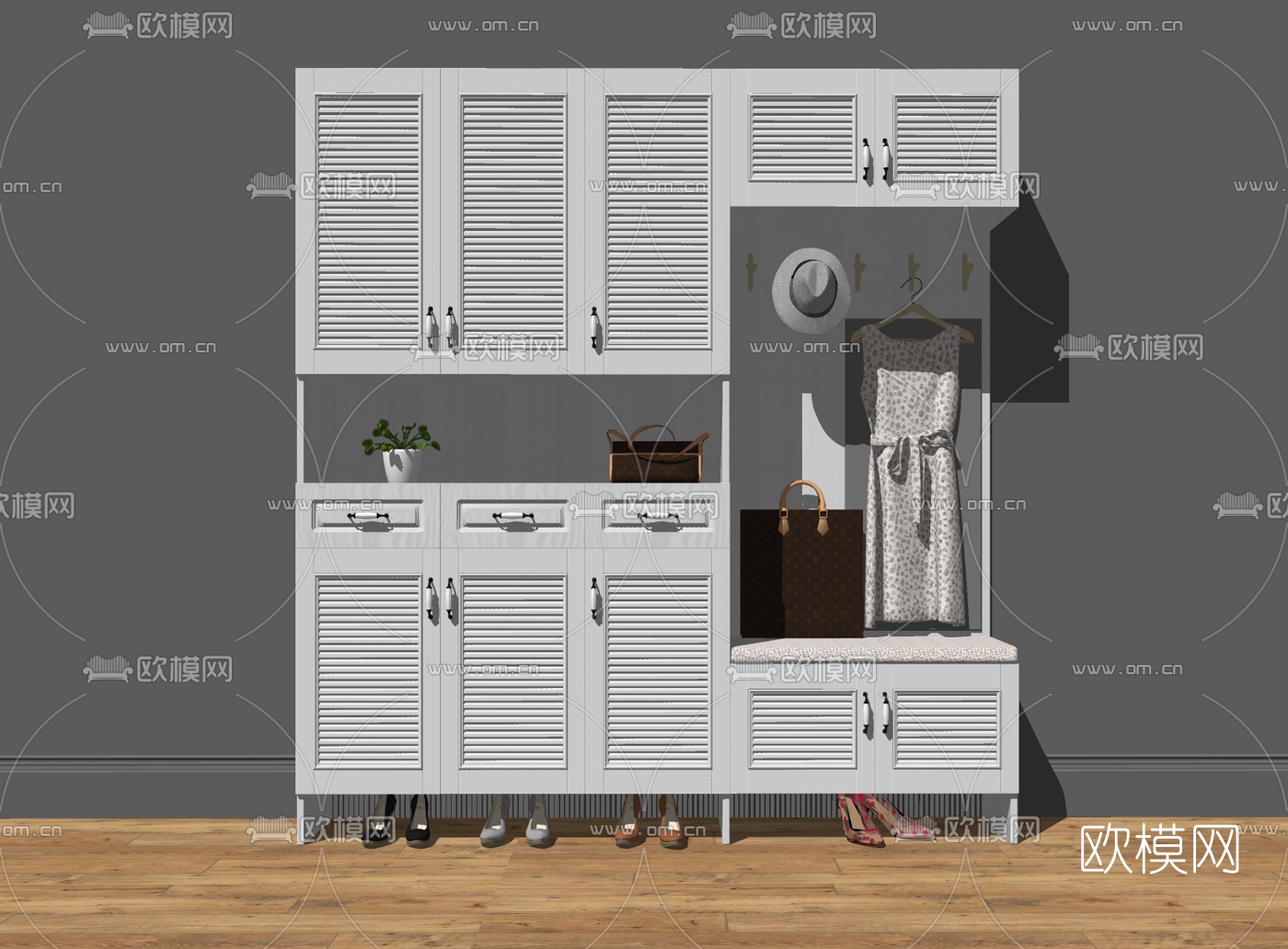 美式田园风鞋柜su模型下载