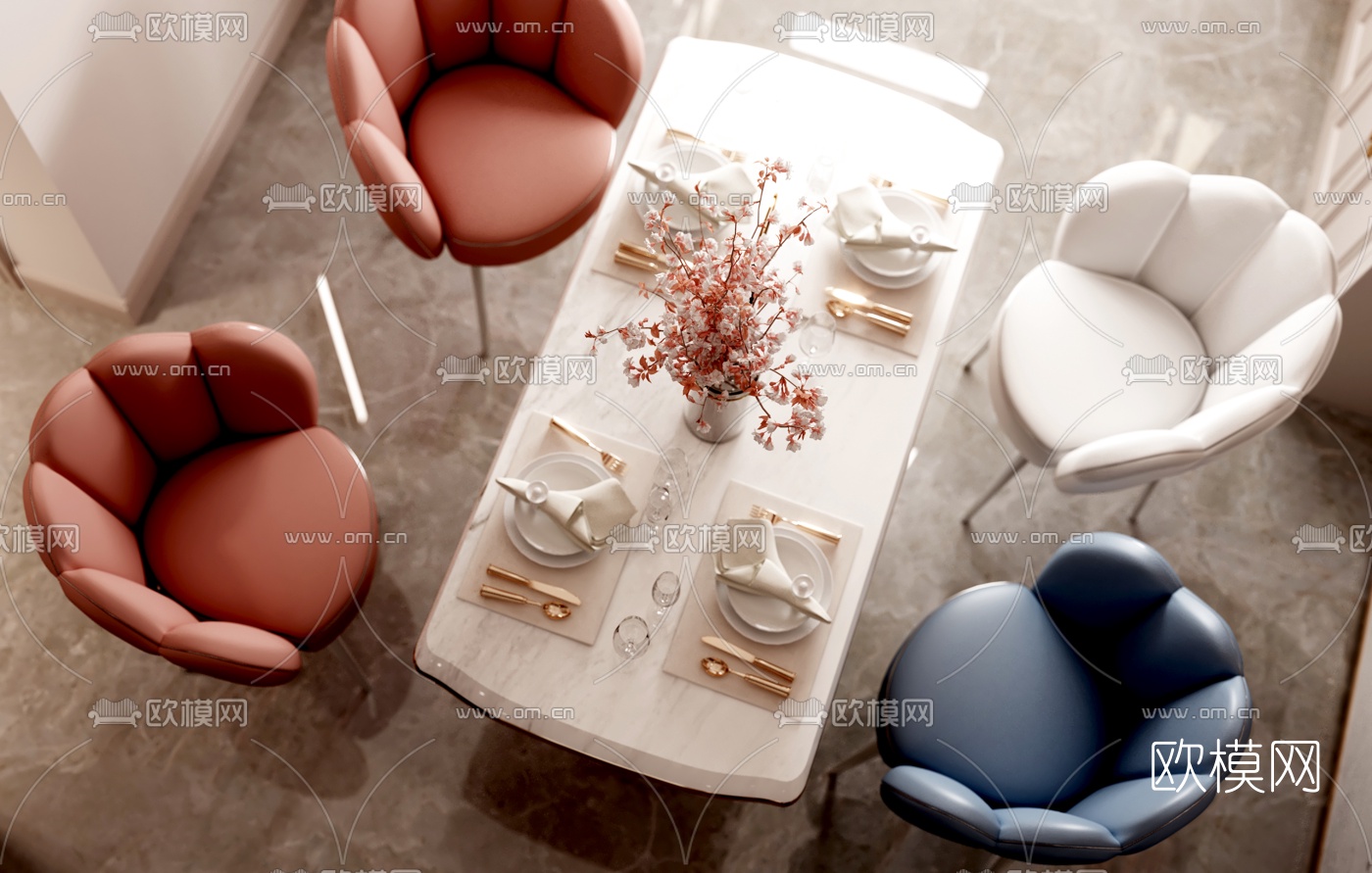 简美轻奢客厅餐厅3d模型下载（渲染图5）