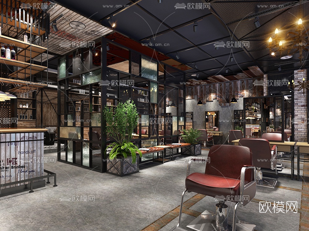 工业风理发店3D模型下载（渲染图1）