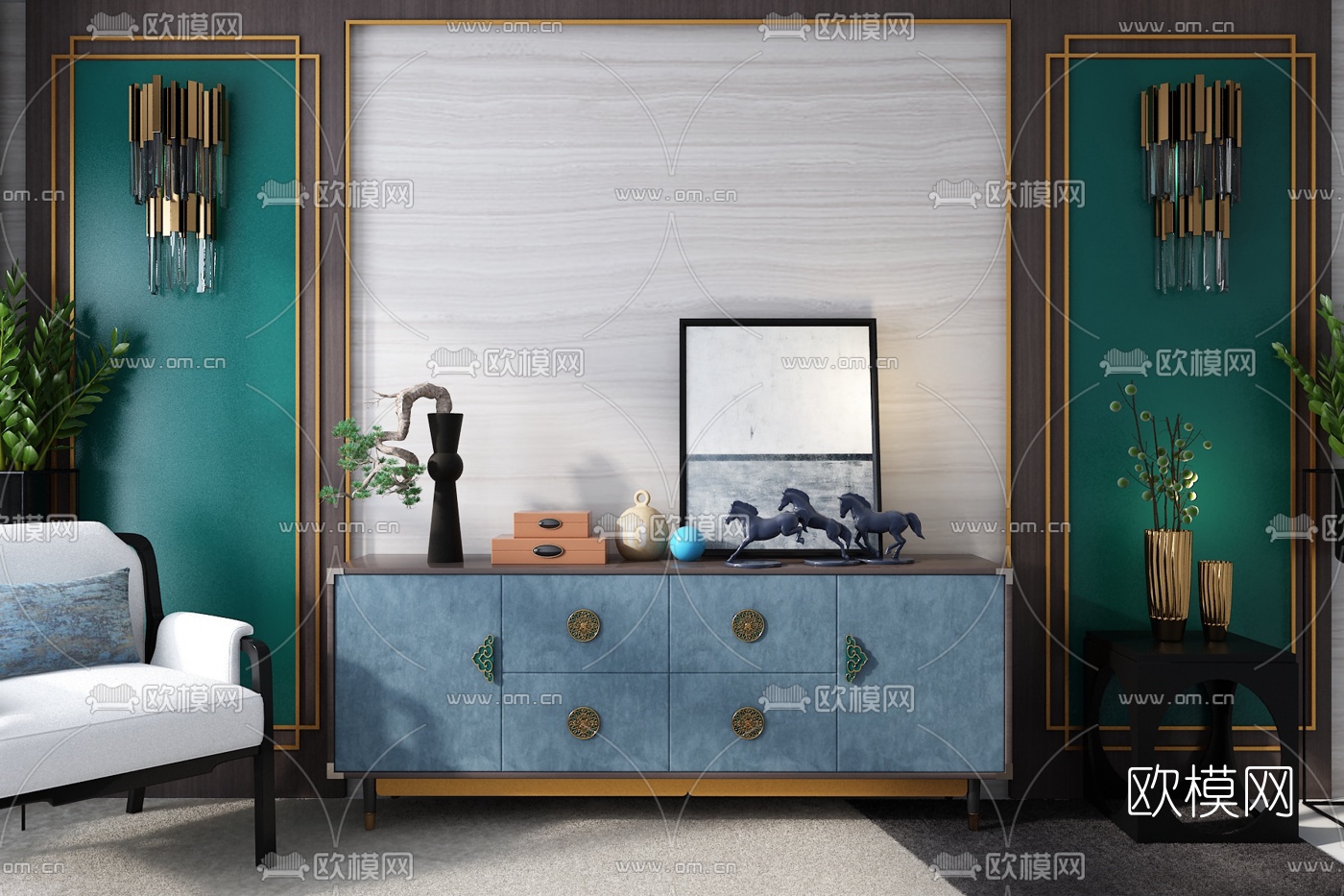 新中式实木电视柜3d模型下载