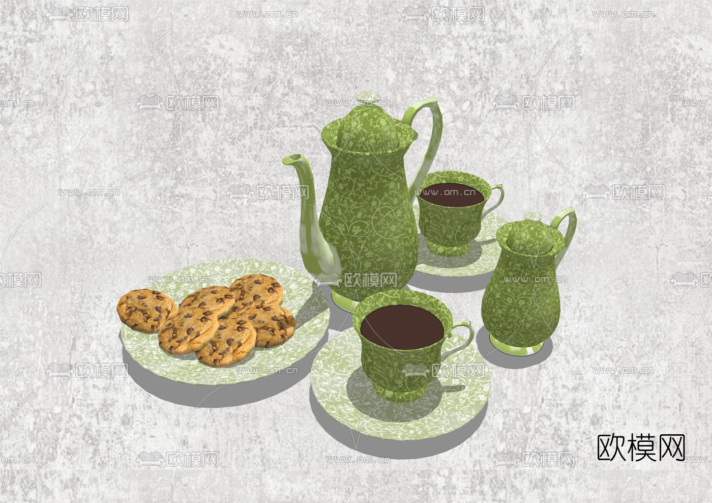 欧式茶具点心免费su模型下载