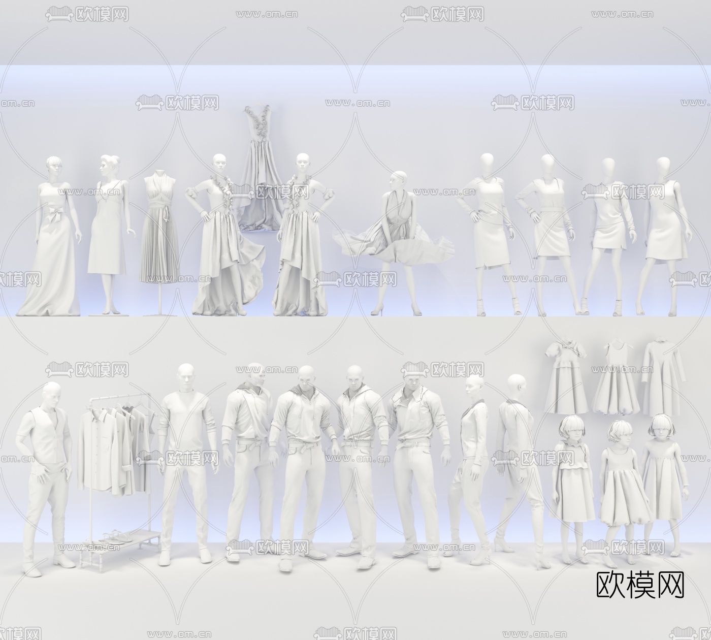 现代商场服装店模特组合3D模型