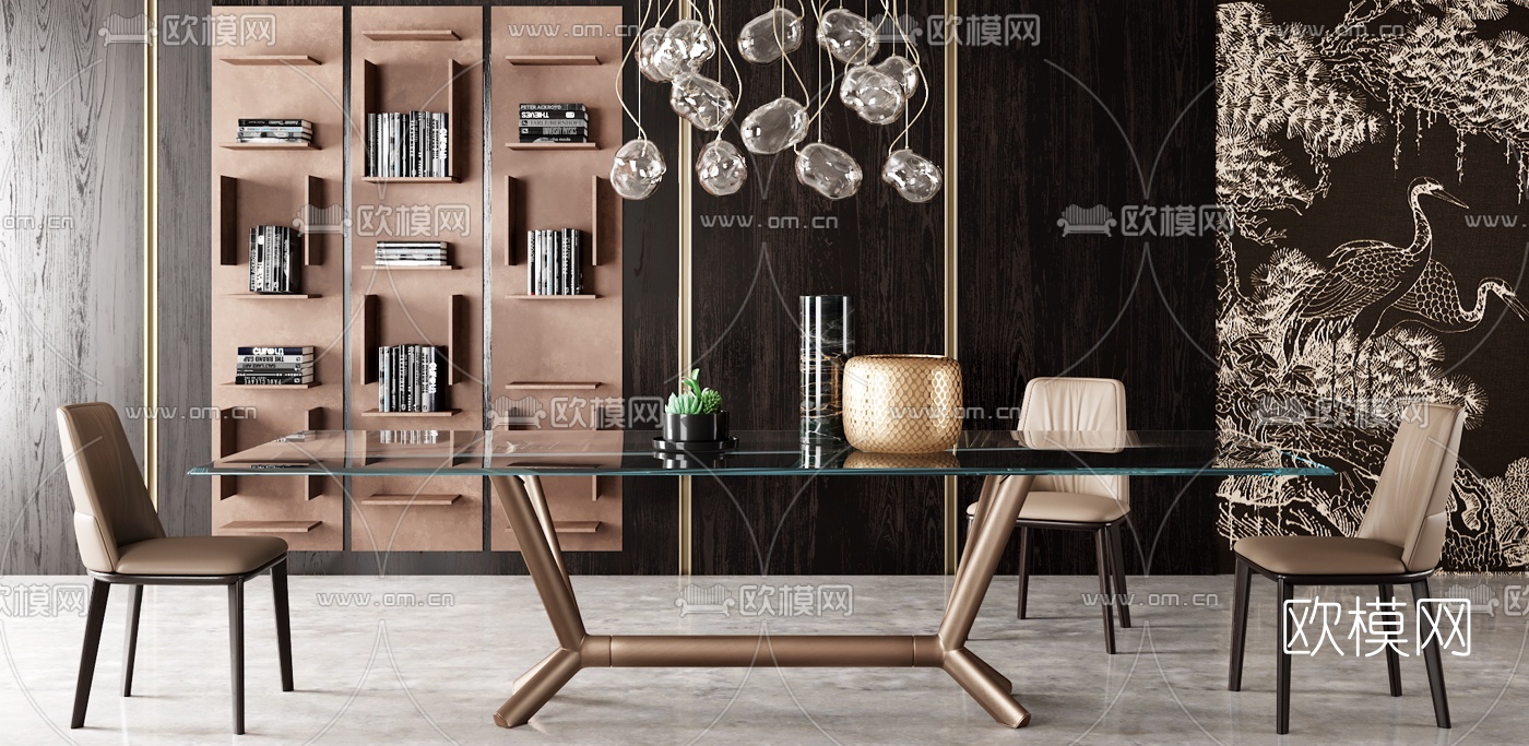 意大利CATTELANITALIA品牌 现代金属玻璃餐桌椅组合3D模型