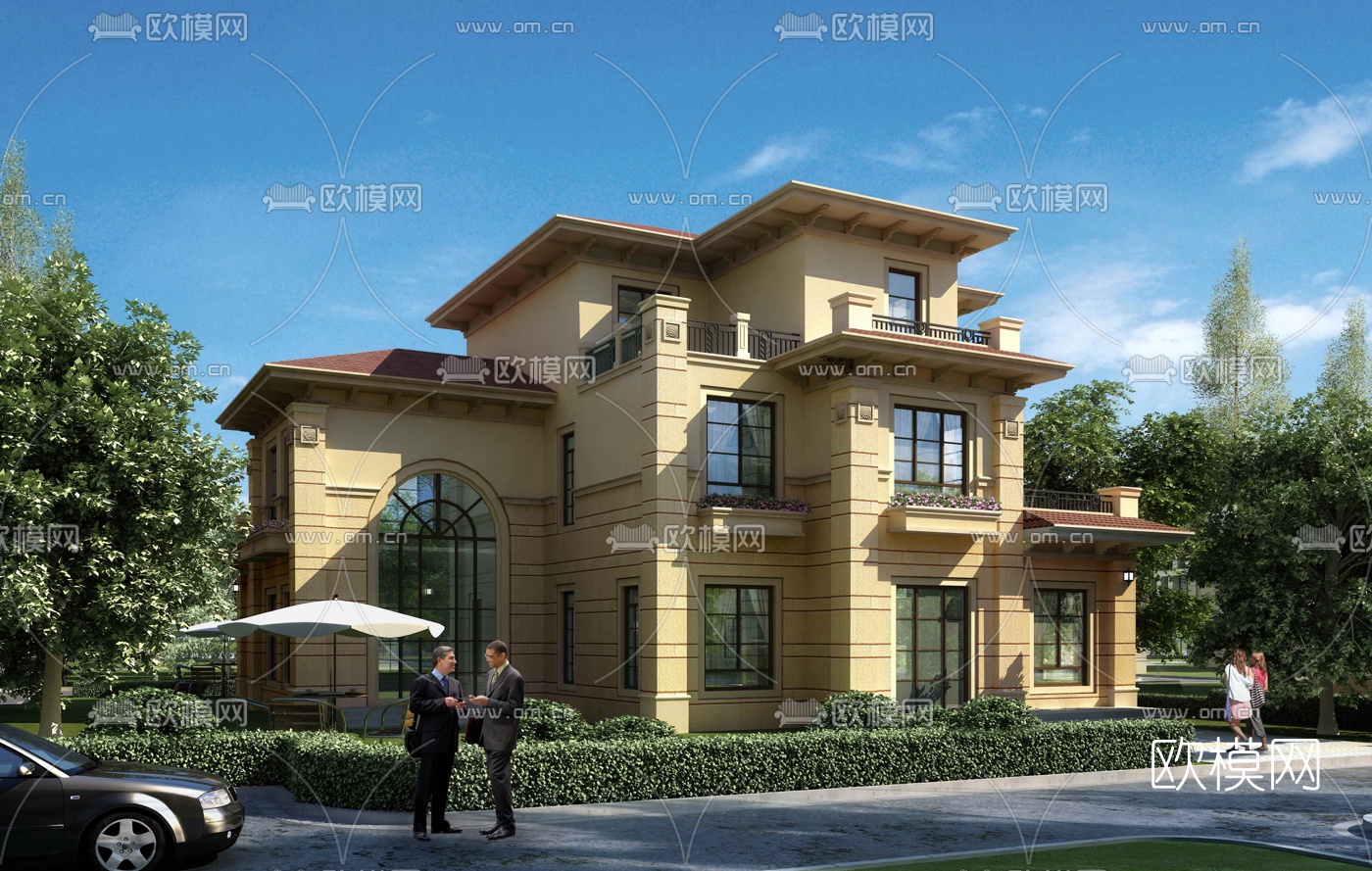 简欧独栋别墅外观3d模型