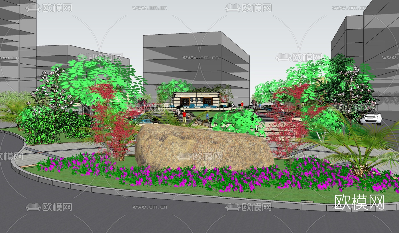 中式广场景观su模型下载（渲染图3）