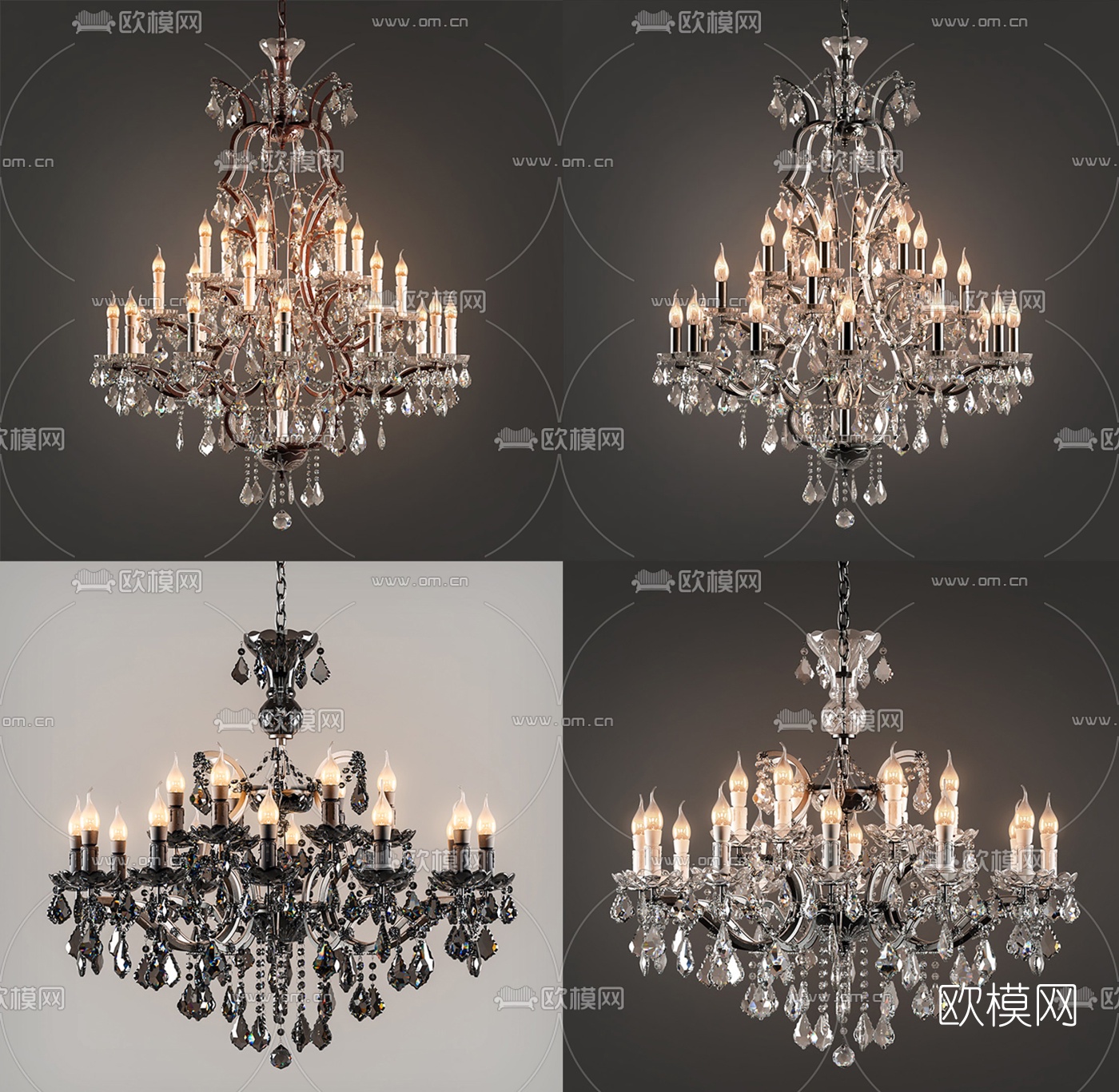 欧式水晶烛台吊灯组合3D模型下载