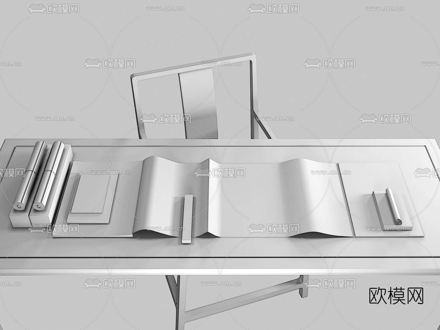 新中式实木书桌椅3d模型下载（渲染图2）