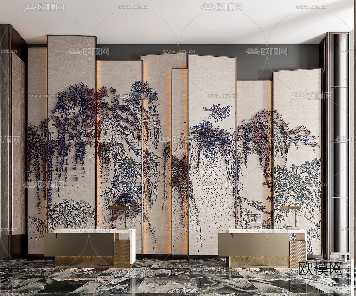 新中式轻奢接待台3d模型下载